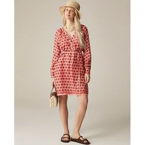 J.Crew Mini Petra Dress Womens XXS Red Ramie Floral Print Long Sleeve Casual NWD